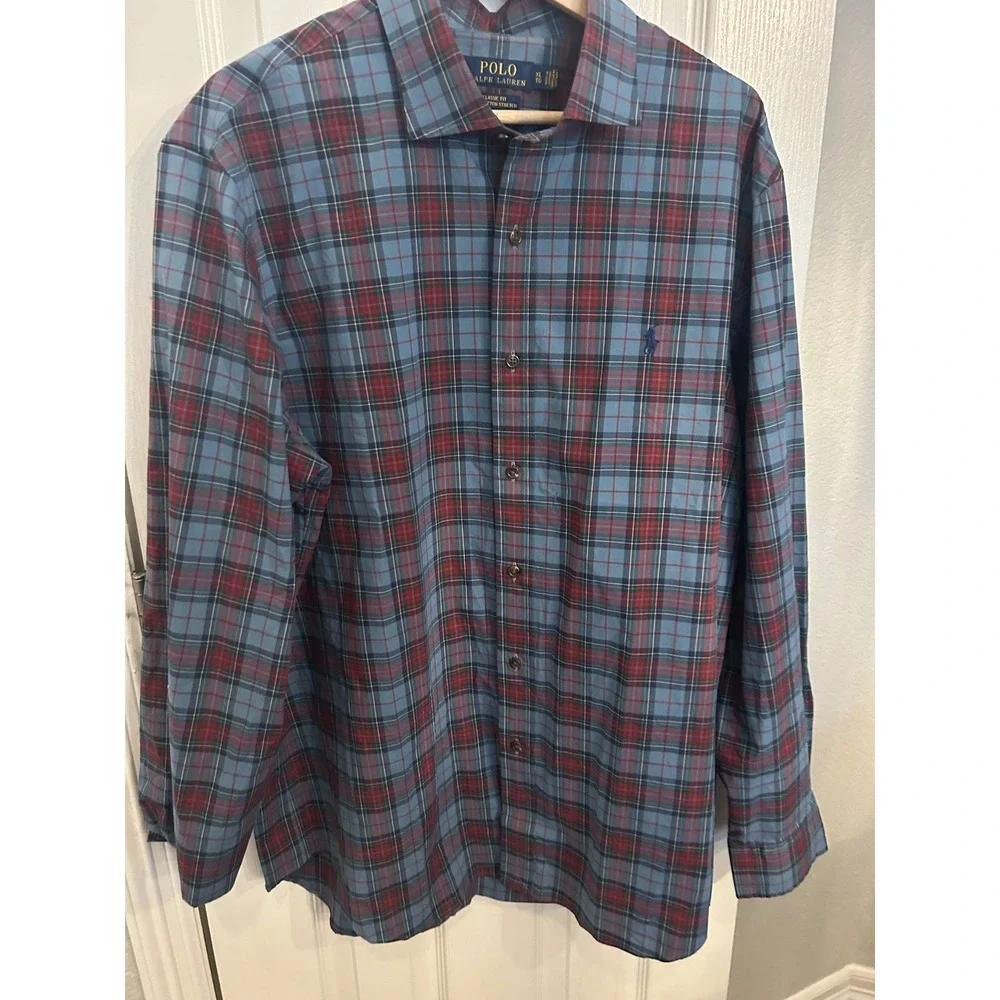 Polo Ralph Lauren Mens XL Classic‎ Fit Cotton Stretch Plaid Button Down Shirt